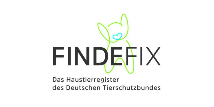 Logo des Findefix-Registers: Schriftzug Findefix und dahinter eine stilisierte Tier-Silhouette als Linie